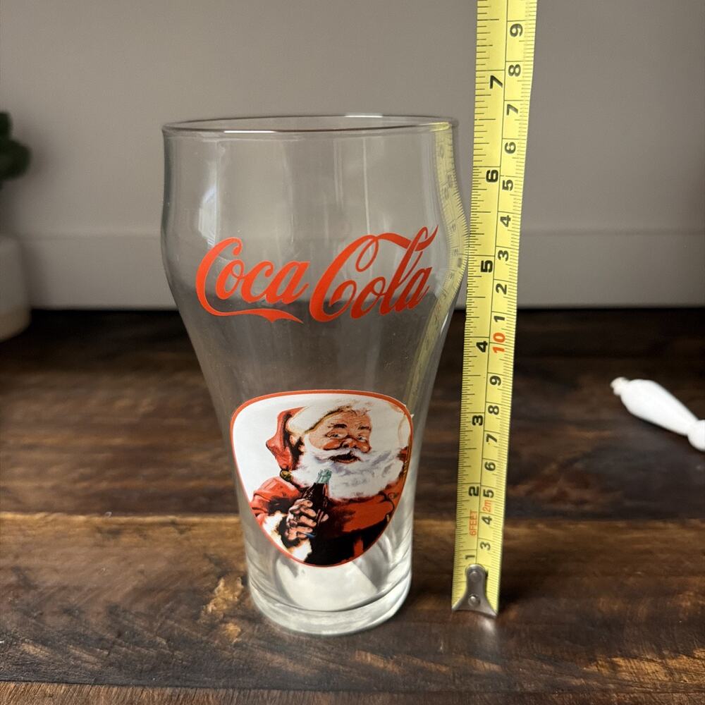 Coca-Cola Clear Red White Glass Soda Theme Santa Claus Holiday Design